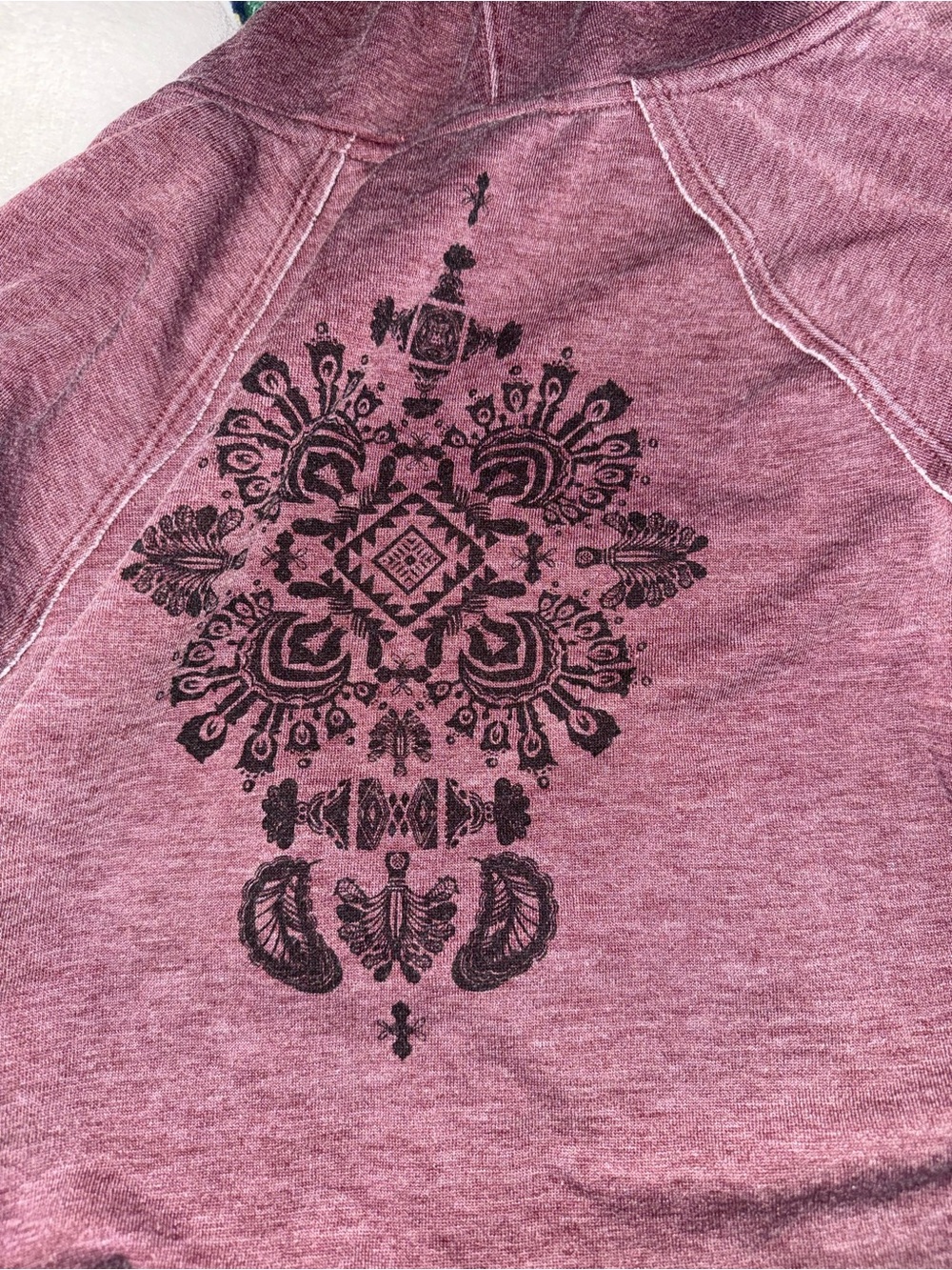 Roxy Dusty Rose Pullover with Black Boho Graphic